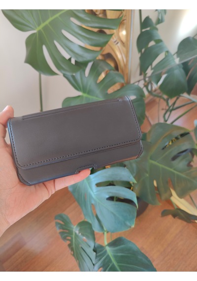 Kemere Takılan Suni Deri Yatay Lüks Kılıf Büyük Boy Mıknatıslı 17x8 Cm Siyah