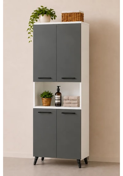 Reyo Enda Home Listra 4 Kapaklı Çok Amaçlı Dolap 170,8 Cm, Raflı, Ayaklı Depolama Dolabı Antrasit - Beyaz Reyo Enda Home Listra 4 Kapaklı Çok Amaçlı Dolap 170,8 Cm, Raflı, Ayaklı Depolama Dolabı Antrasit - Beyaz