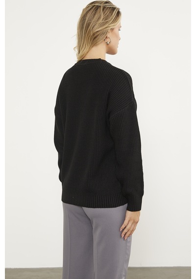 Sementa Petek Desenli Oversize Triko Kazak - Siyah 001