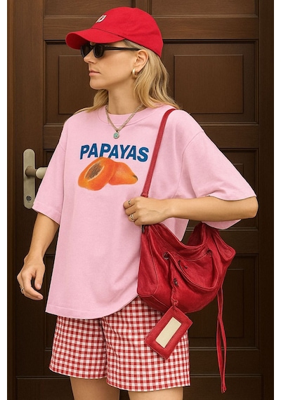 Papayas Baskılı Unisex Tshırt Pembe