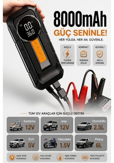 Akü Takviye Cihazı Araç Hava Kompresörü 1000a 150 Psı 8000 Mah