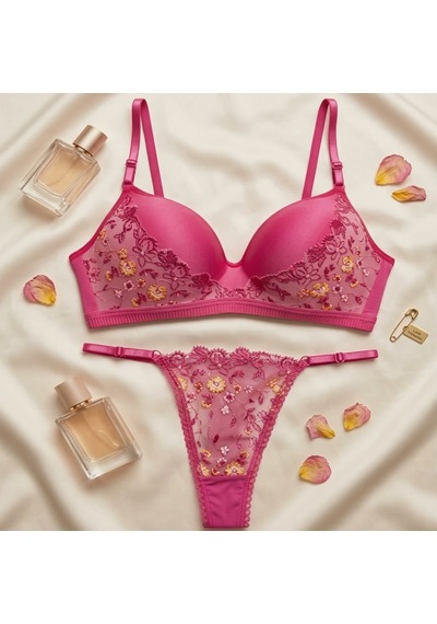 Love Secret Dolgusuz Pembe Çiçek Detaylı Sütyen Takımı