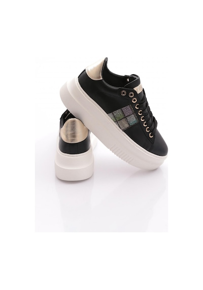 Dgn Es861 Kadin Kalin Taban Silver Taşli Sneakers Ayakkabi Siyah