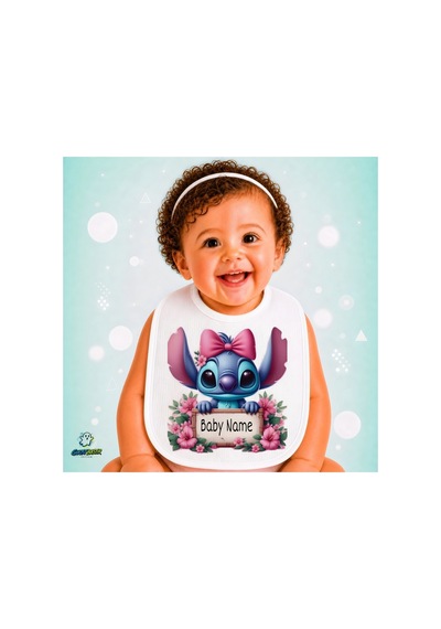 Kişiye Özel Stitch Keten Bebek Mama Önlüğü Yumuşak - Emici - Yıkanabilir - Özel Tasarım P109 Çok Renkli