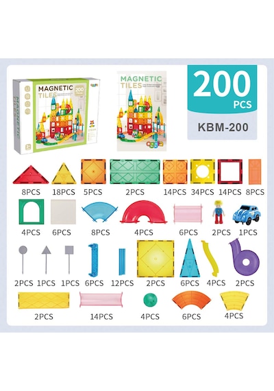 Magnetic Tiles 200 Parçalı Premium Manyetik Oyuncak/bloklar Seti
