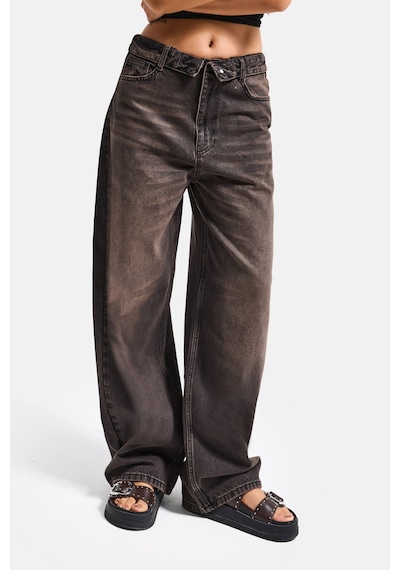 Itsbasic Kadın Koyu Kahve 2s6-62 Straight Fit Kemer Detaylı Özel Tasarım Denim Jean