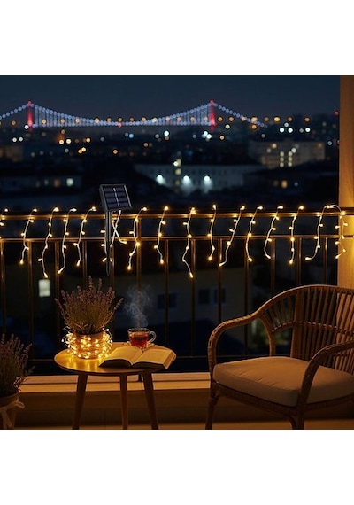Güneş Enerjili Balkon Bahçe Peri Led 20 Metre S-20 Gün ışığı