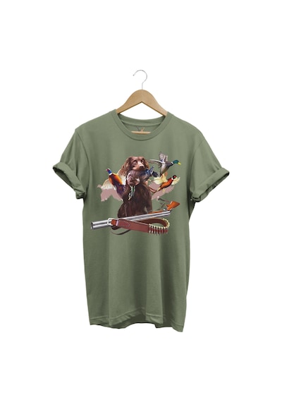 Av Köpeği Avcılık Fişek Ve Çulluk Kuşu Baskılı Vahşi Yaşam Doğa Baskılı Regular Fit Haki T-shirt Haki