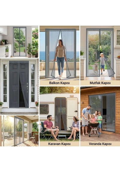 Mıknatıslı Kapı Sinekliği Gri 100x210 Cm Otomatik Kapanan Manyetik Tül Sineklik 5468