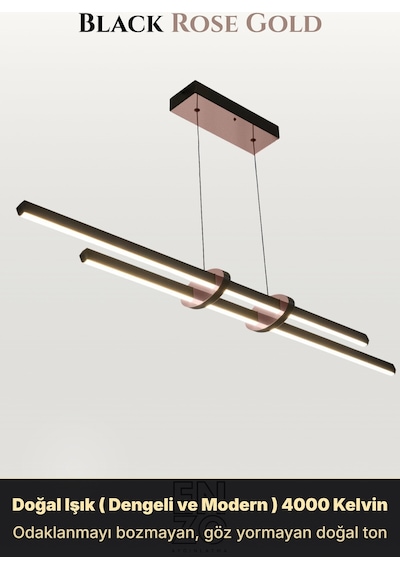 Cosmo 2 Rose Gold Lineer Led Sarkıt Avize Kumandalı Dim Edilebilir Aşağı Işık Doğal Işık