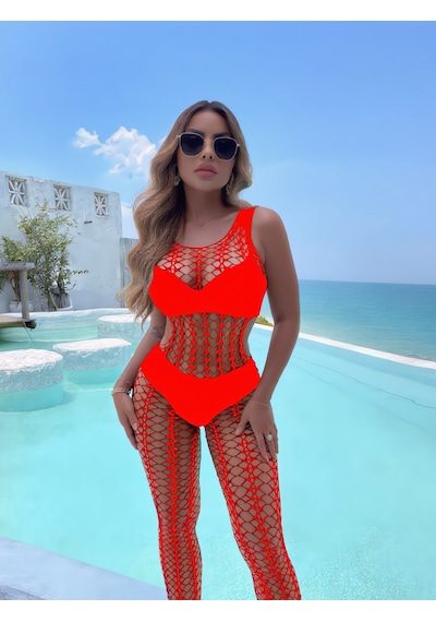 Seksi File Çorap - Ultra Esnek Büyük Beden - Kırmızı - Party Koleksiyonu