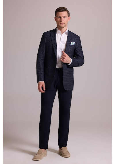 Erkek Lacivert Regular Fit Mono Yaka %100 Yün Ceket