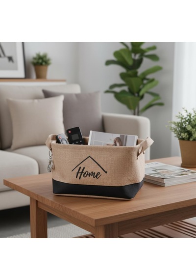 Deconox Dikdörtgen Jüt Düzenleyici Sepet 24x17x14 Cm Krem Renk Katlanabilir Kumaş Kulplu Organizer / Ev, Mutfa Diğer
