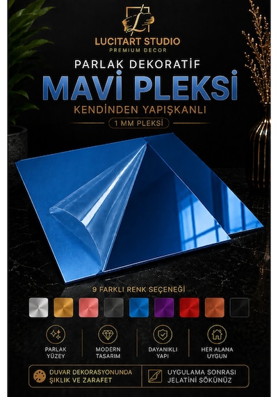 Lucitart Kendinden Yapışkanlı Parlak Dekoratif Pleksi Kare Duvar Paneli 9 Renk Seçeneği Modern Duvar Dekoru Mavi Lucitart Kendinden Yapışkanlı Parlak Dekoratif Pleksi Kare Duvar Paneli 9 Renk Seçeneği Modern Duvar Dekoru Mavi