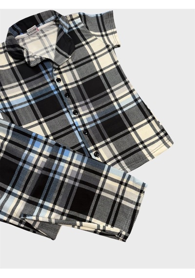 Aliş Kids Erkek Çocuk Pamuklu Gri Ekose Desenli Kısa Kollu Gömlek Yaka Düğmeli Yazlık Pijama Takımı Aliş Kids Erkek Çocuk Pamuklu Gri Ekose Desenli Kısa Kollu Gömlek Yaka Düğmeli Yazlık Pijama Takımı