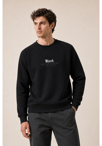 Redline Black Yeni Sezon Erkek Kışlık Regular Fit Sweatshirt Pamuklu Siyah