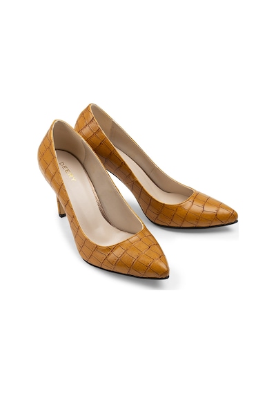 Deery Sarı Kroko Stiletto Kadın Topuklu Ayakkabı - 02029zsrım05 Sarı