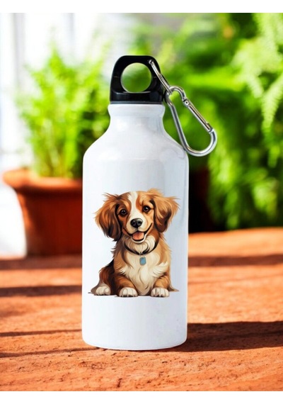 Sevimli Köpek Baskılı Matara Suluk Beyaz