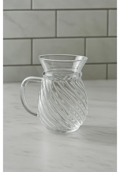 Lunero Borosilikat Cam 6'li Çay Bardağı Seti Bambu Tabanlı Çizgili 200 Ml Çok Renkli