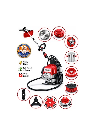 Dragro German Drg-10 + Sırt Tipi Benzinli Ot Çalı Çim Biçme Tırpanı + Full Set Hediyeli R