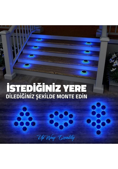 Upway 6'lı Güneş Enerjili Mavi Peyzaj Lambası - 20 Led Ip68 Su Geçirmez Kırılmaz Paslanmaz Mavi
