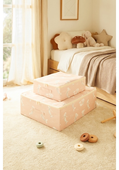 Ocean Home Textile 2'li Çocuk Odası Deniz Kızı Destekli Kutu Hurç Set 31 X 38 X 12 + 45 X 55 X 18 Cm Pembe