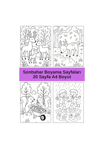 Sonbahar Boyama Sayfaları, 20 Sayfa A4 Boyut .
