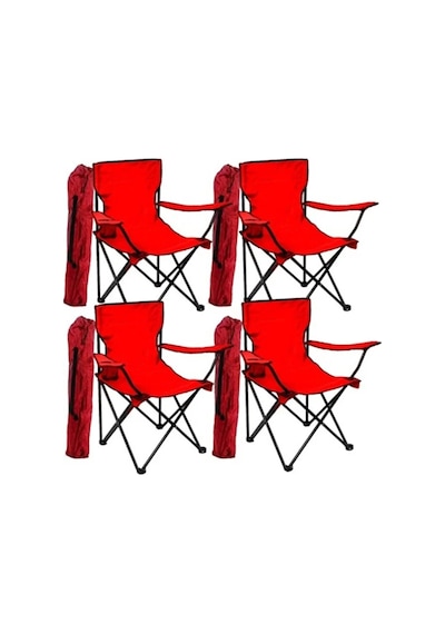 H-a Craft Katlanır Çantalı Kamp Sandalyesi Bardaklıklı Kırmızı Set Seçenekli Kırmızı