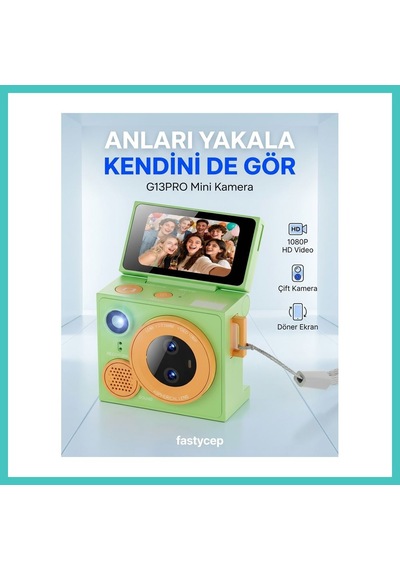 Ny Joy Çeşithane G13pro Mini Retro Kamera Hd, Çift Lensli Döndürülebilir Selfie Ekranlı, Taşınabilir Başparmak Vlog Kamerası Yeşil Nyjoybz