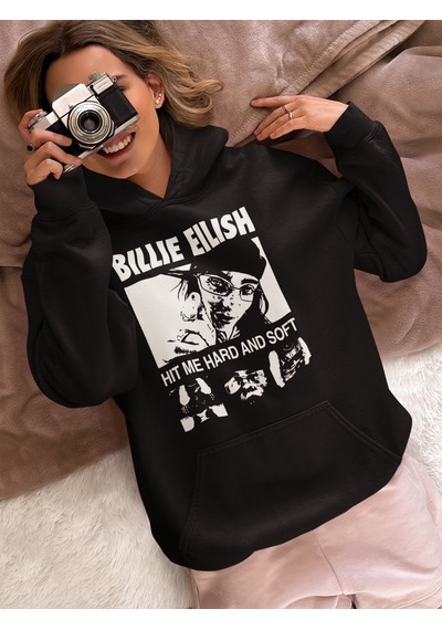 Sevbano Tasarım Billie Eilish Hit Me Hard And Soft Baskılı Unisex Oversiz Siyah