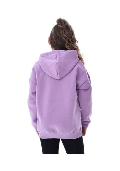 Unisex Çocuk Kapüşonlu Sweatshirt 5-14 Yaş Oversize Günlük Spor Lila Mor