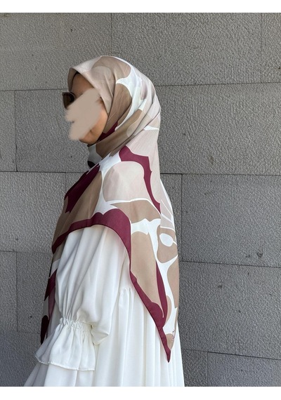 Qalortex Scarf Pamuklu Vera Desen Eşarp-bordo