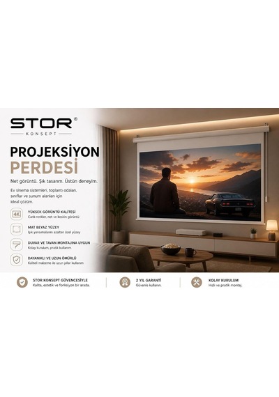 Stor Konsept Projeksiyon Perdesi Beyaz Çok Renkli