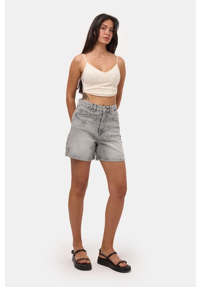 it's basic Kadın Füme T-4s6-12 Mom Relax Yıldız Detaylı Tasarım Denim Şort