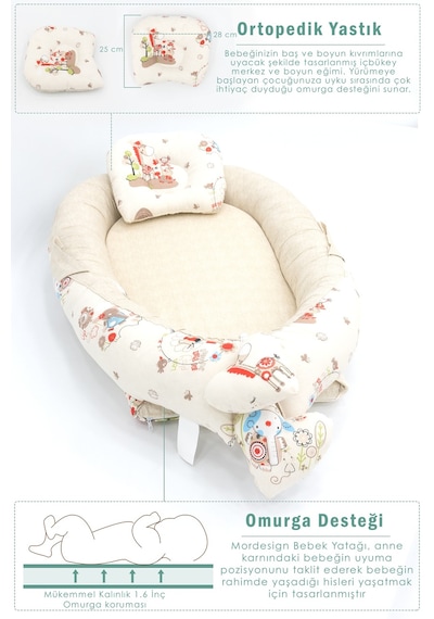 Babynest Ortopedik Bebek Yatağı, Anne Yanı Bebek Yatağı, Ergonomik Tasarım, Animal Serisi