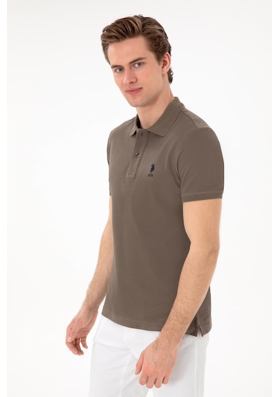U.S. Polo Assn. Erkek Slim Fit Polo Yaka Vizon Basic Tişört 50298041-VR052