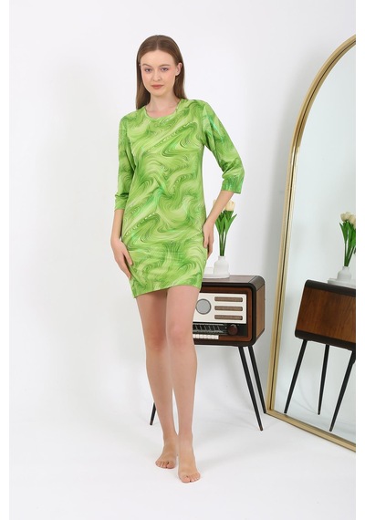 Modi Moda Çizgi Kadın Micro Kumaş Mini Parlak Elbise 7420 Yeşil