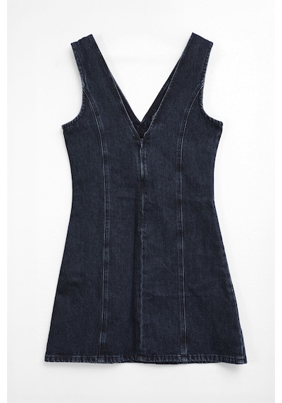 Bluew White Kadın V Yaka Kolsuz Lacivert Mini Denim Elbise