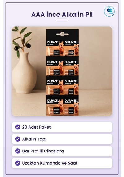 Aaa İnce Alkalin Pil 20 Adet Uzaktan Kumanda Saat Oyuncak El Fene