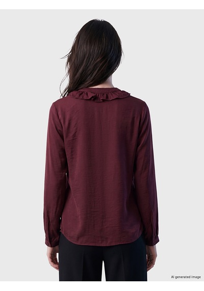 Lcw Comfort Bordo Kaçık Yaka Fırfırlı Kadın Gömlek