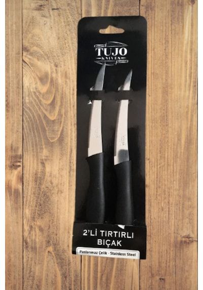 2 Li Paslanmaz Çelik Tırtıklı Meyve Ve Sebze Bıçağı Stainless Steel, Dayanıklı Ve Keskin Siyah