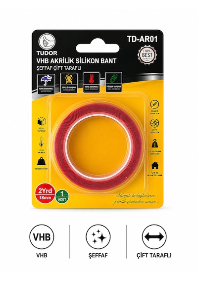 Tudor Vhb Çift Taraflı Şeffaf Silikon Bant