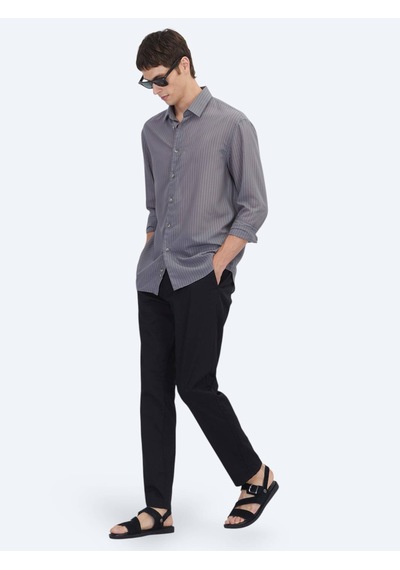 Kip Antrasit Çizgili Oversize Fit Dokuma Casual Gömlek Antrasit