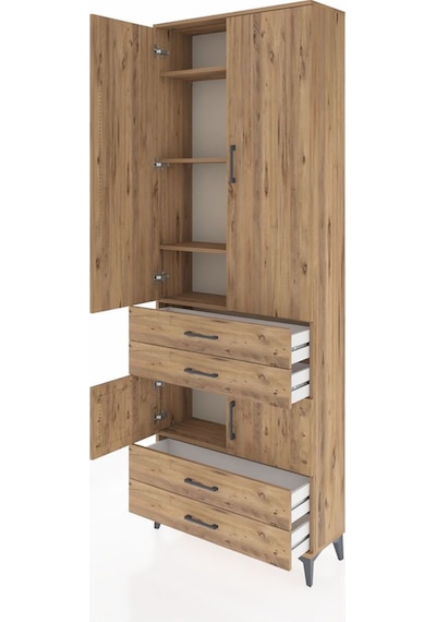Arges Dolap 5 Raflı 4 Çekmeceli 4 Kapaklı 88x30x243 Çam-çam Çam