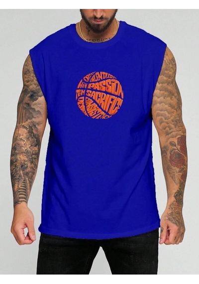 Basketbol Yopu Baskılı Kolsuz Tişört Saks Mavisi