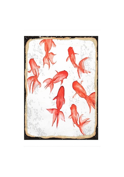 Bedeko Kırmızı Japon Balıkları Tasarım Ahşap Tablo 25 Cm X 35 Cm