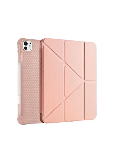 Ps Apple Uyumlu iPad Pro 11 İnç M5 / M4 Tri Folding Standlı Kılıf - Pembe Kapaklı Kılıf