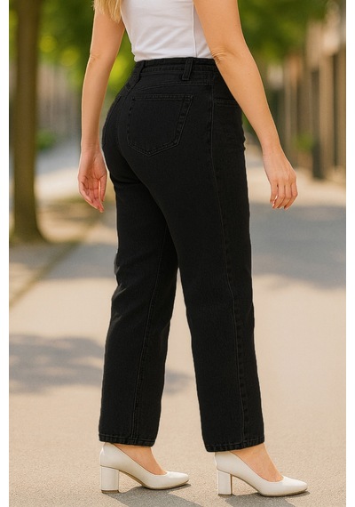 Cedy Denim Cedy Denım - Kadın Büyük Benden Boru Paça Yüksek Bel Regular Fit Likralı Pantolon C626 Siyah