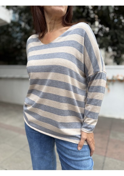 DenizEge İtalyan Yün Angora Çizgili Triko Bebe Mavi