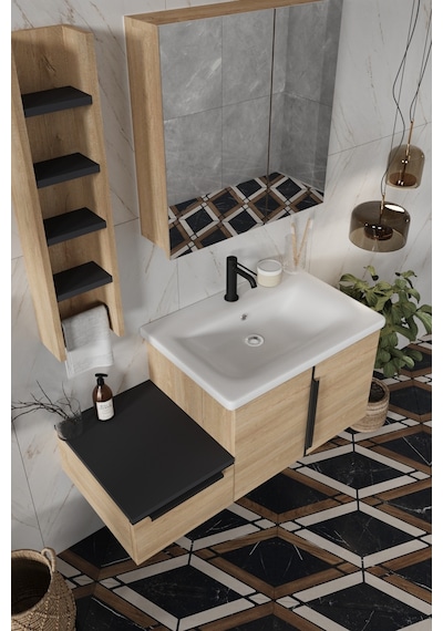 Zakkum 100 Cm %100 Mdf Lavabolu Banyo Dolabı Lefkas Meşe